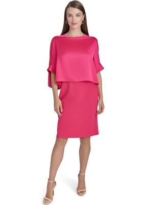 Halston Women's Satin Mock Neck Two Piece Dress, Fuchsia, 4