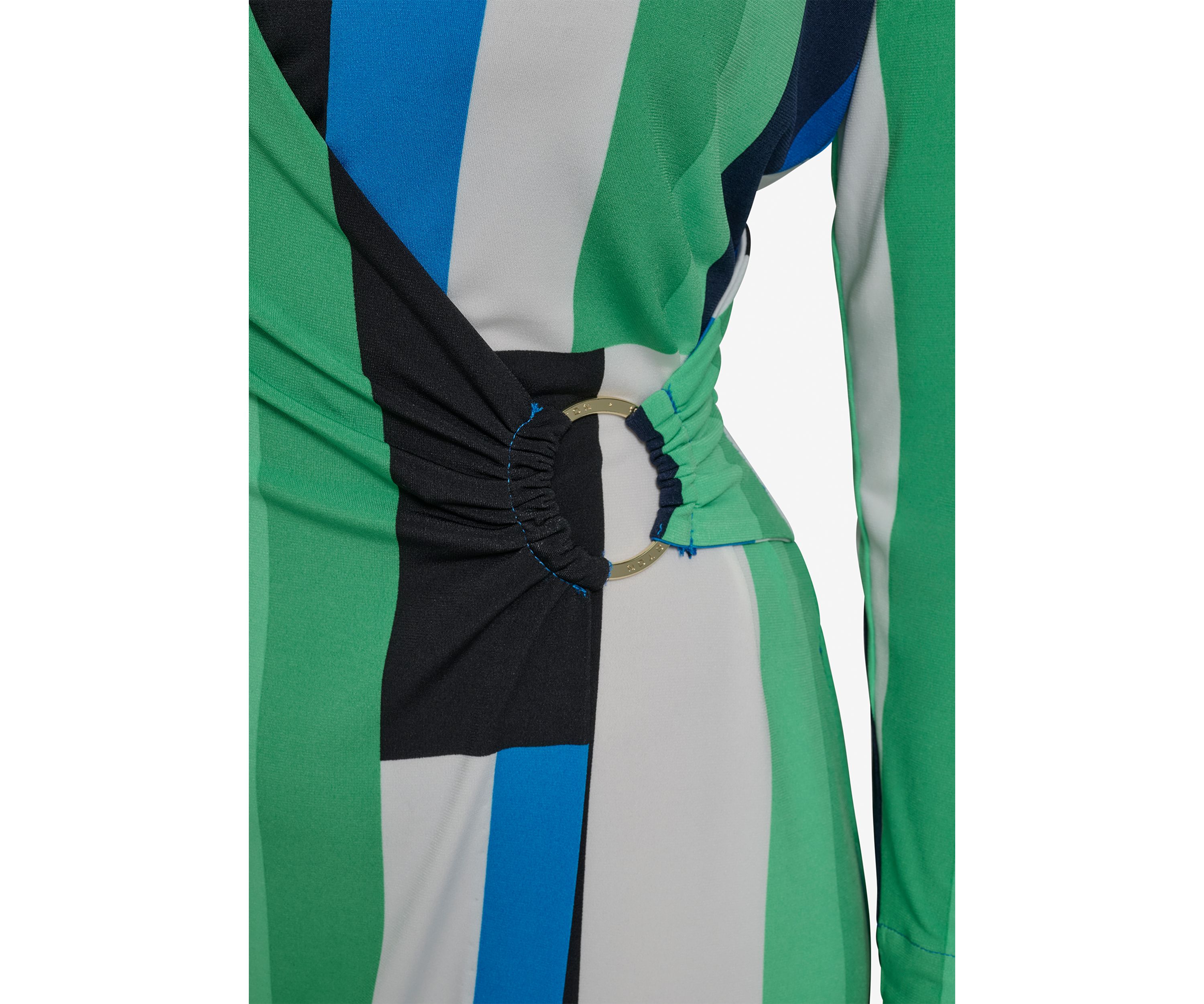Womens Long Sleeve Hardware Geometric Print Midi Dress