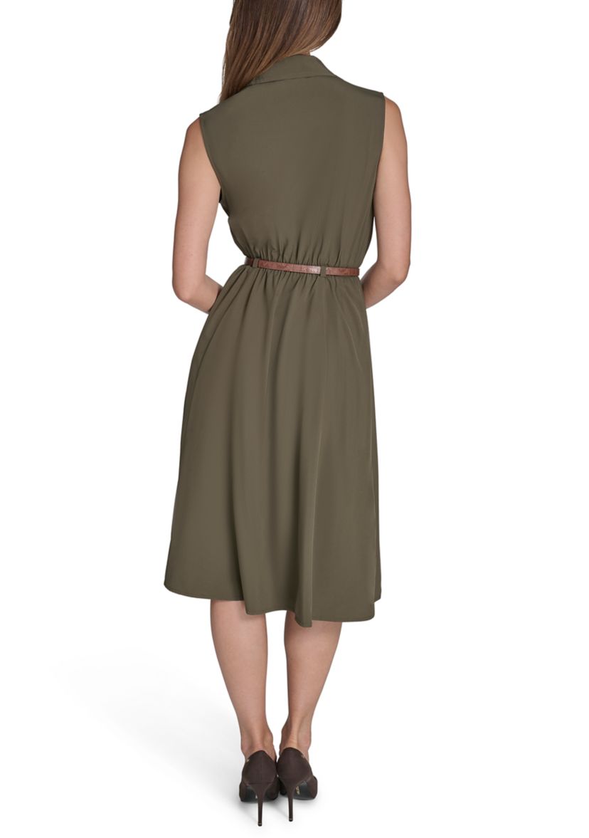 Womens Sleeveless Utility Belted Shirtdress