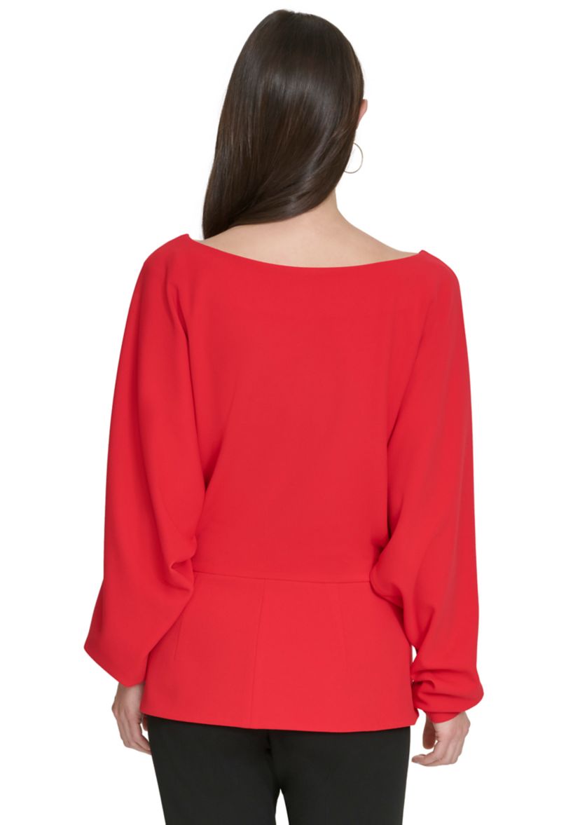 Womens Blouson Sleeve Peplum Top