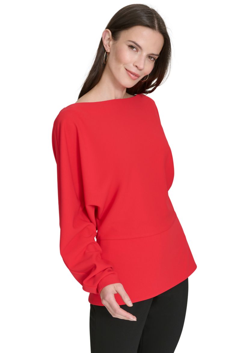 Womens Blouson Sleeve Peplum Top
