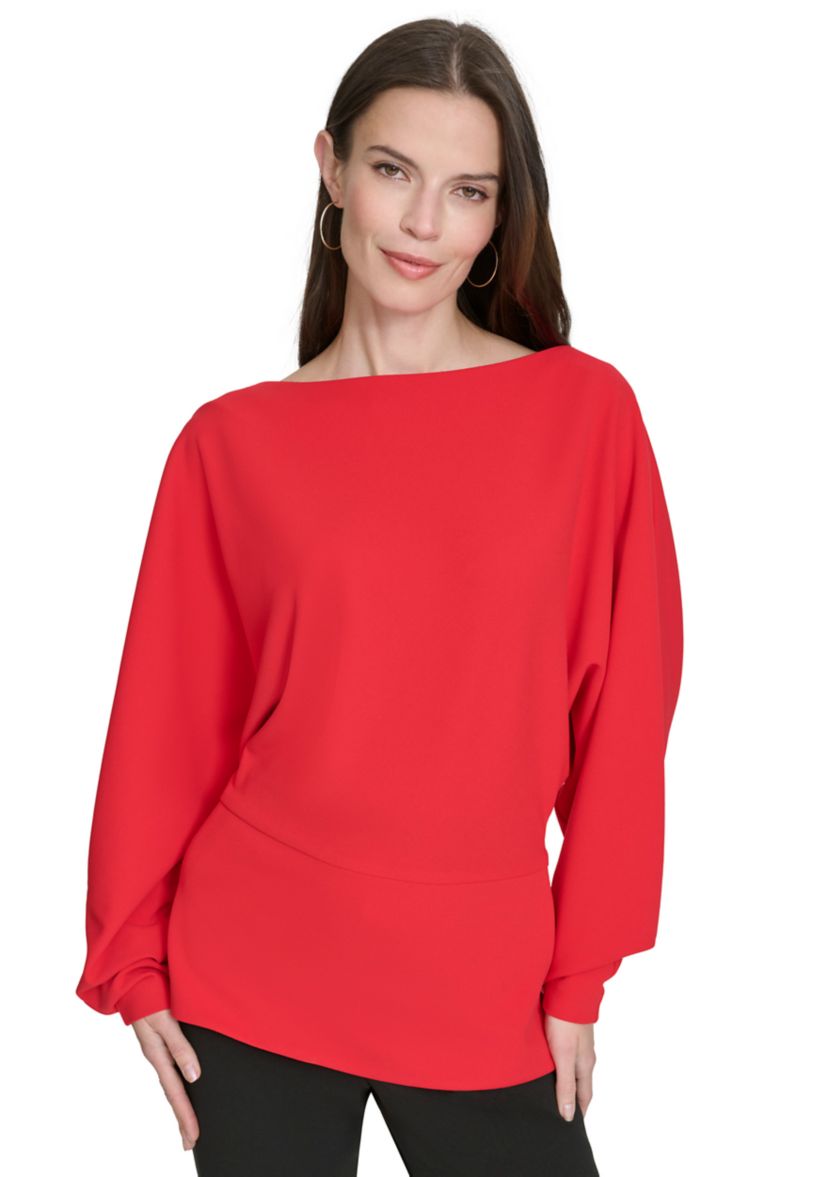 Womens Blouson Sleeve Peplum Top