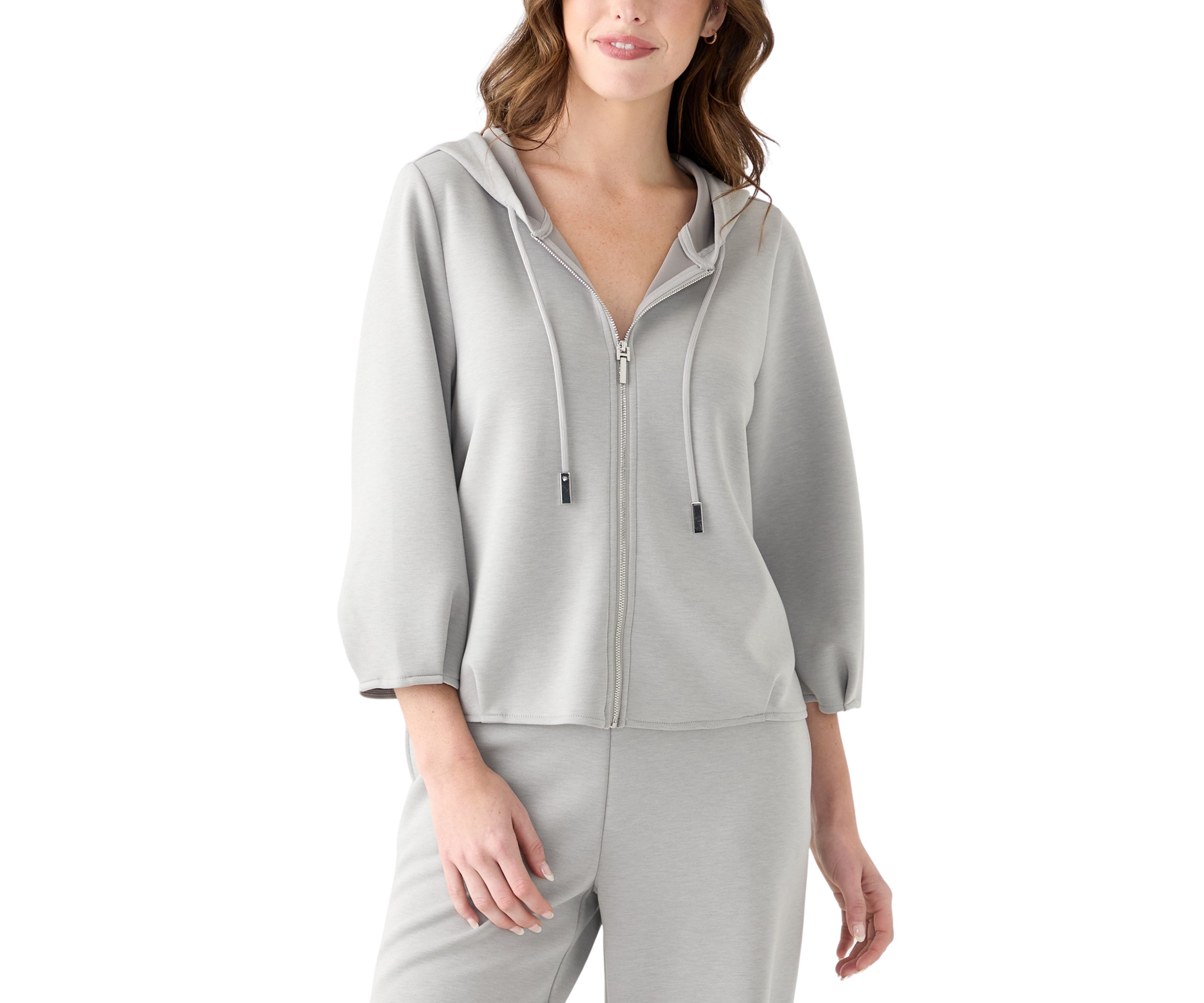 Womens Long Sleeve Zip Front Scuba Hoodie