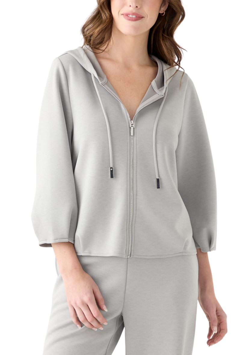Womens Long Sleeve Zip Front Scuba Hoodie