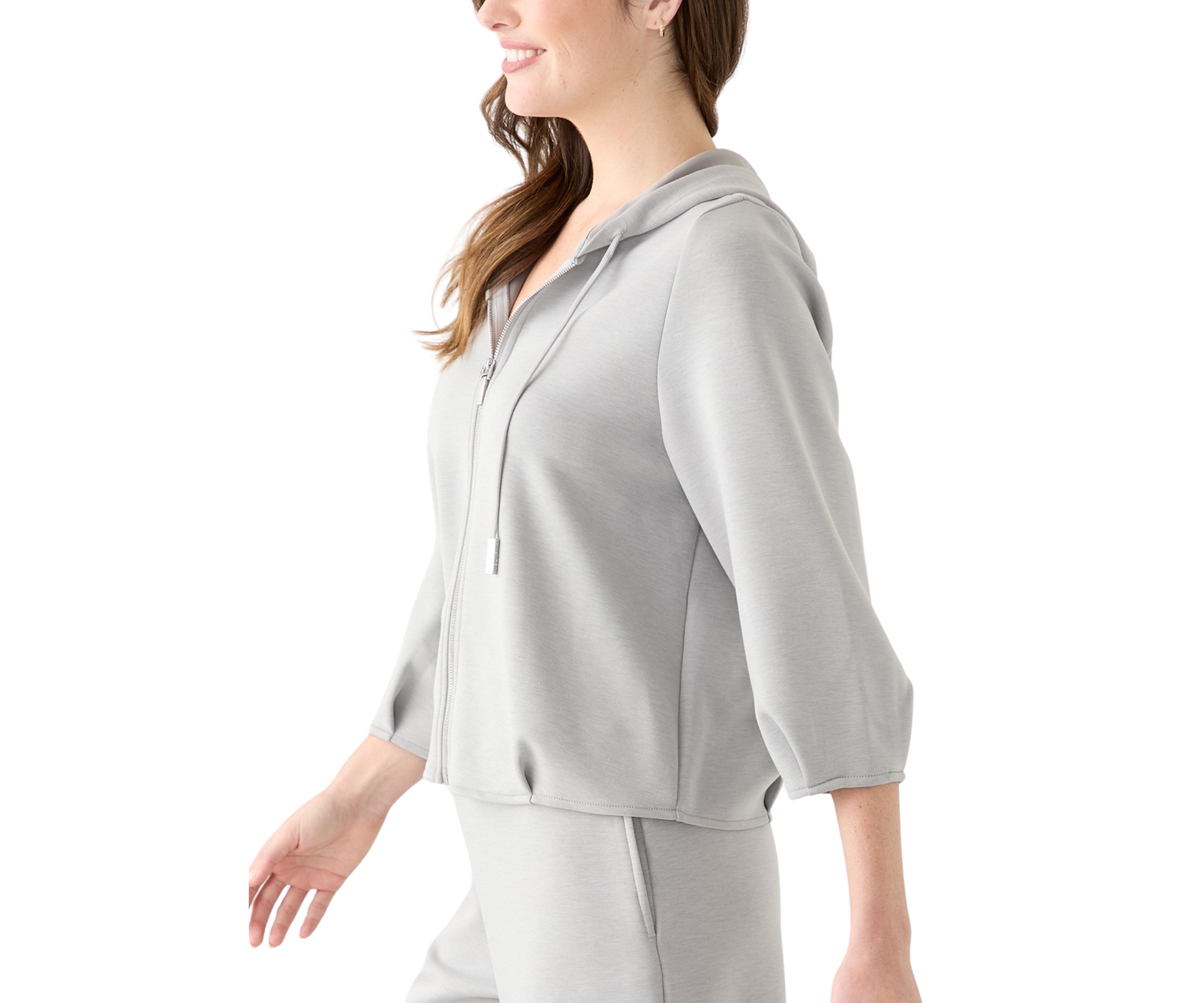 Womens Long Sleeve Zip Front Scuba Hoodie