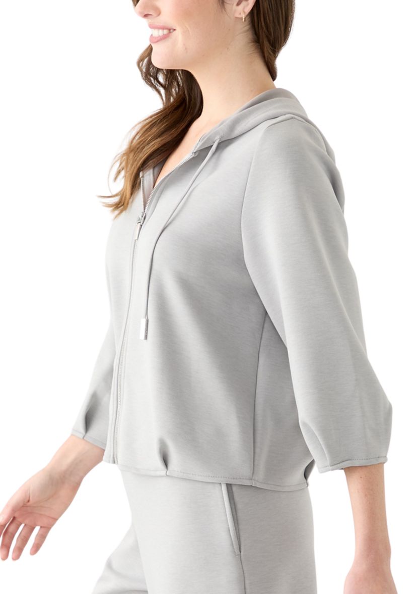 Womens Long Sleeve Zip Front Scuba Hoodie
