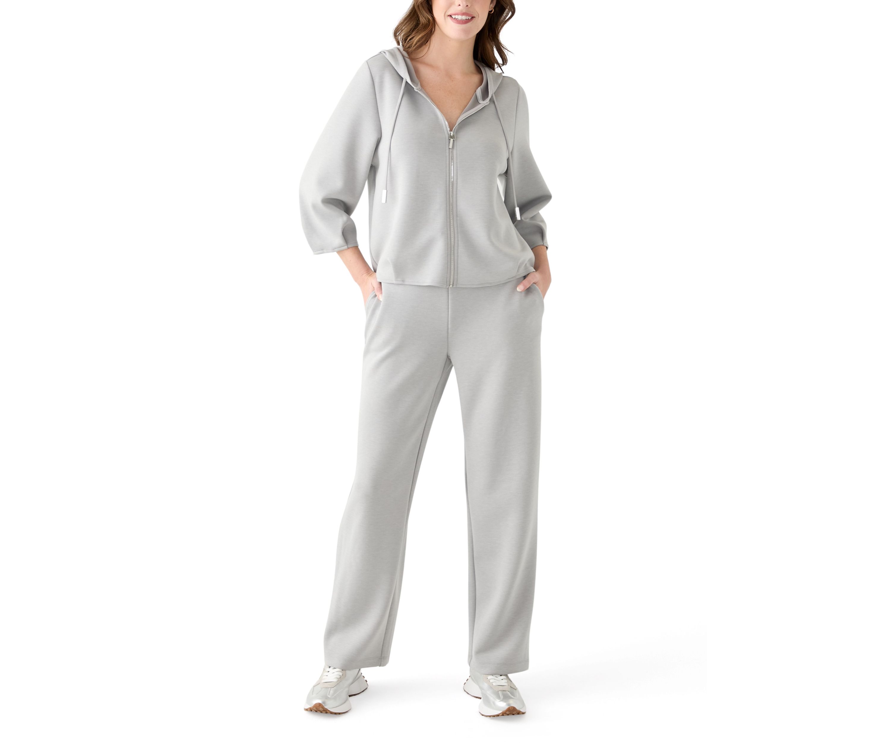 Womens Long Sleeve Zip Front Scuba Hoodie