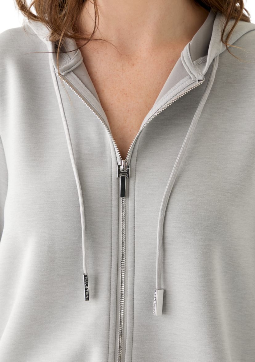 Womens Long Sleeve Zip Front Scuba Hoodie