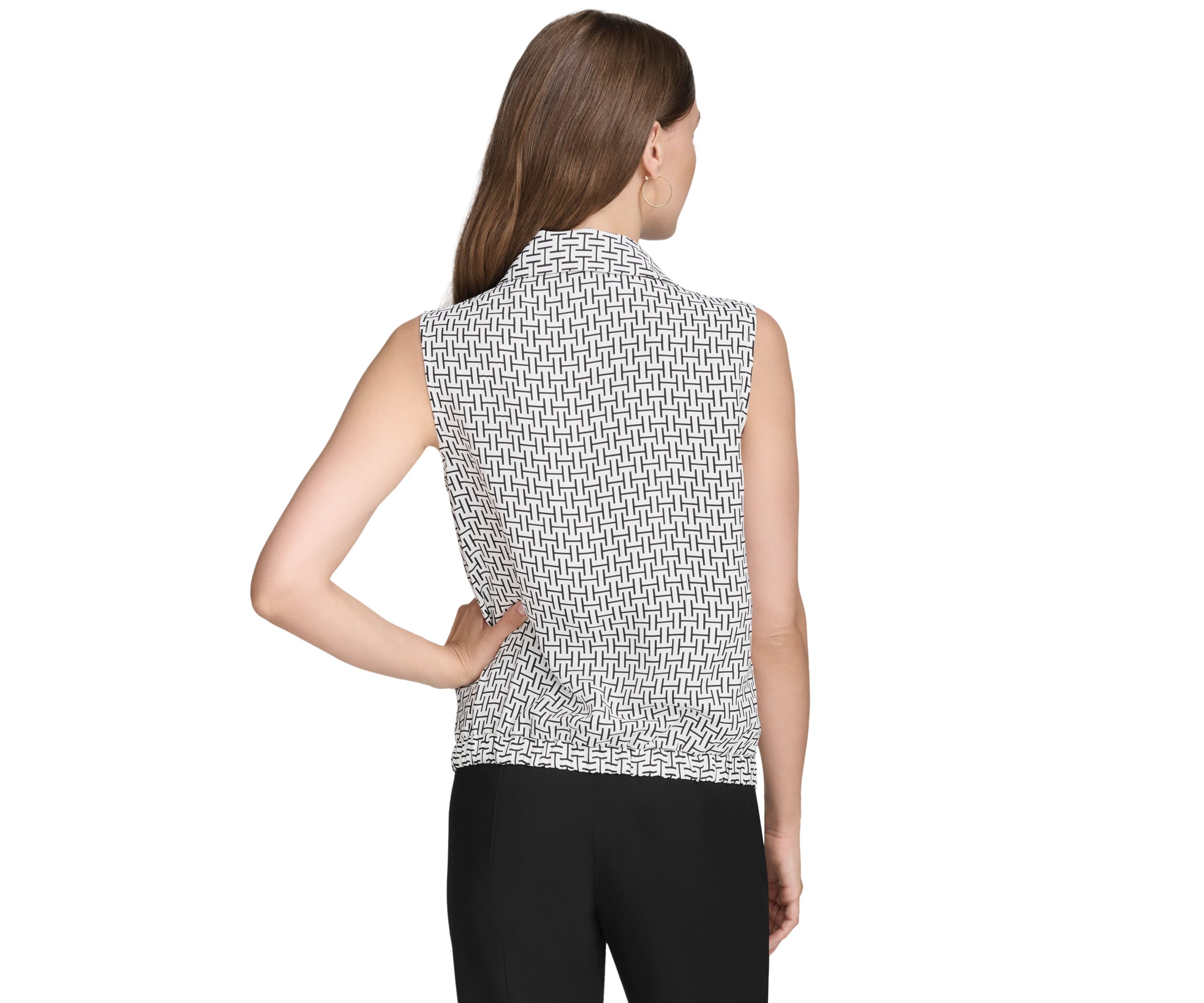 Womens Sleeveless Twist Front Button Up Top