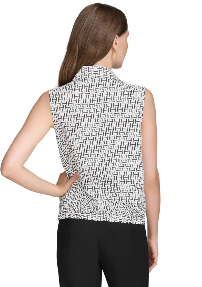 Womens Sleeveless Twist Front Button Up Top