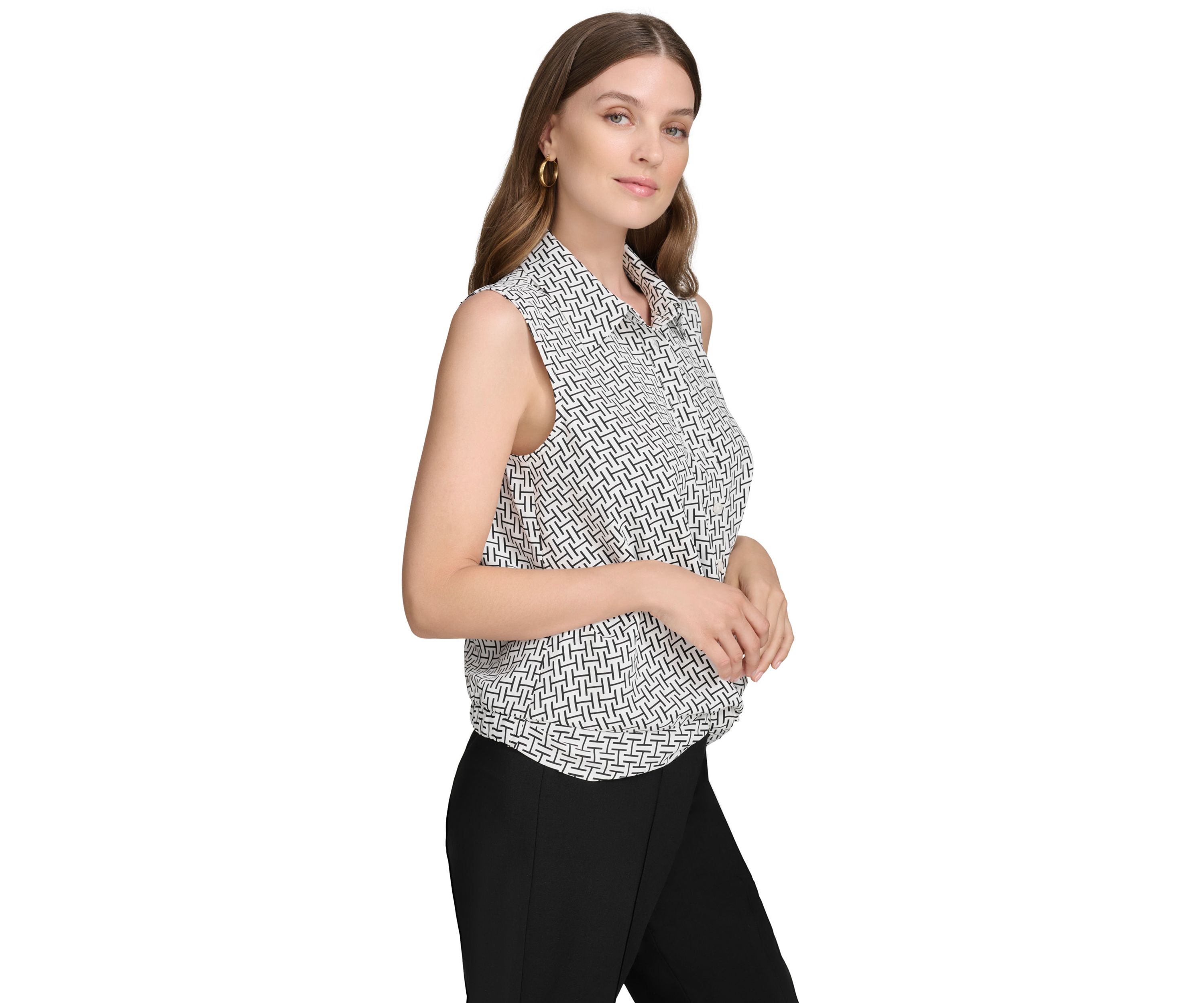 Womens Sleeveless Twist Front Button Up Top