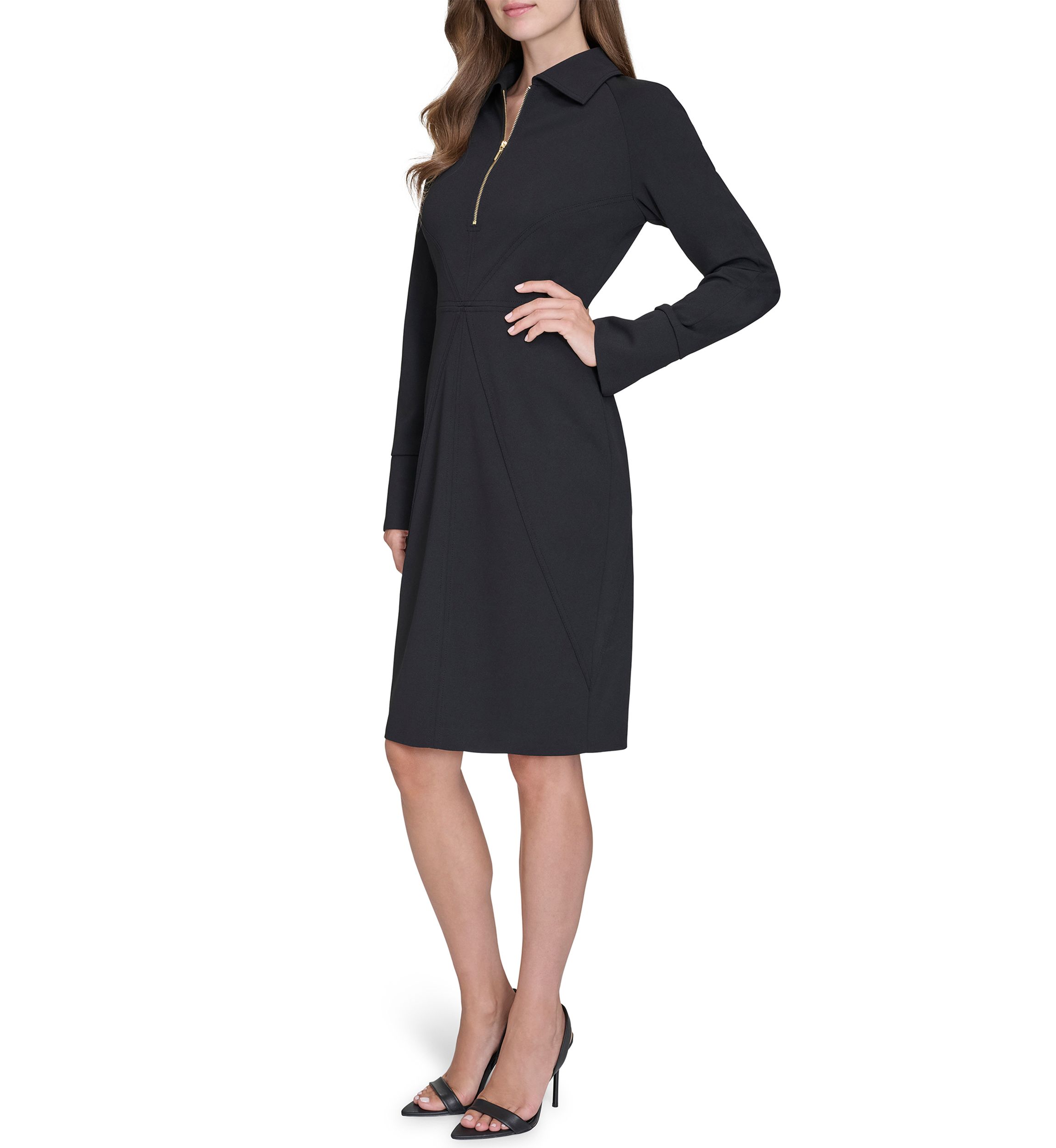 Womens Long Sleeve Zip Collar Dress