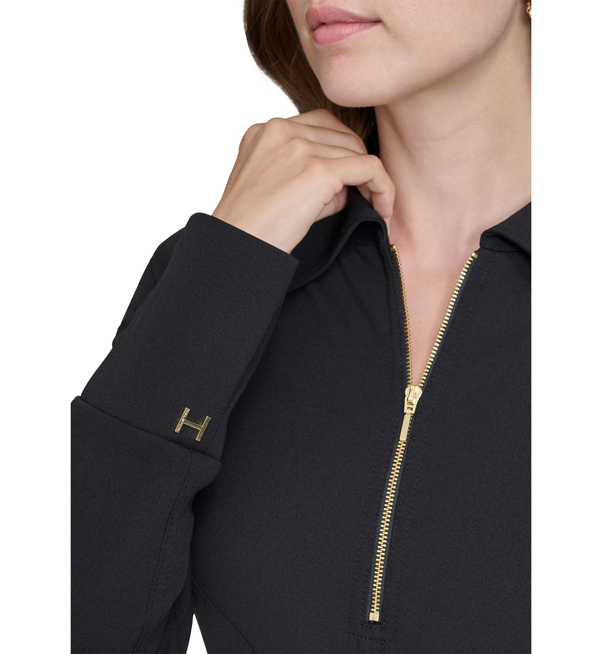 Womens Long Sleeve Zip Collar Dress