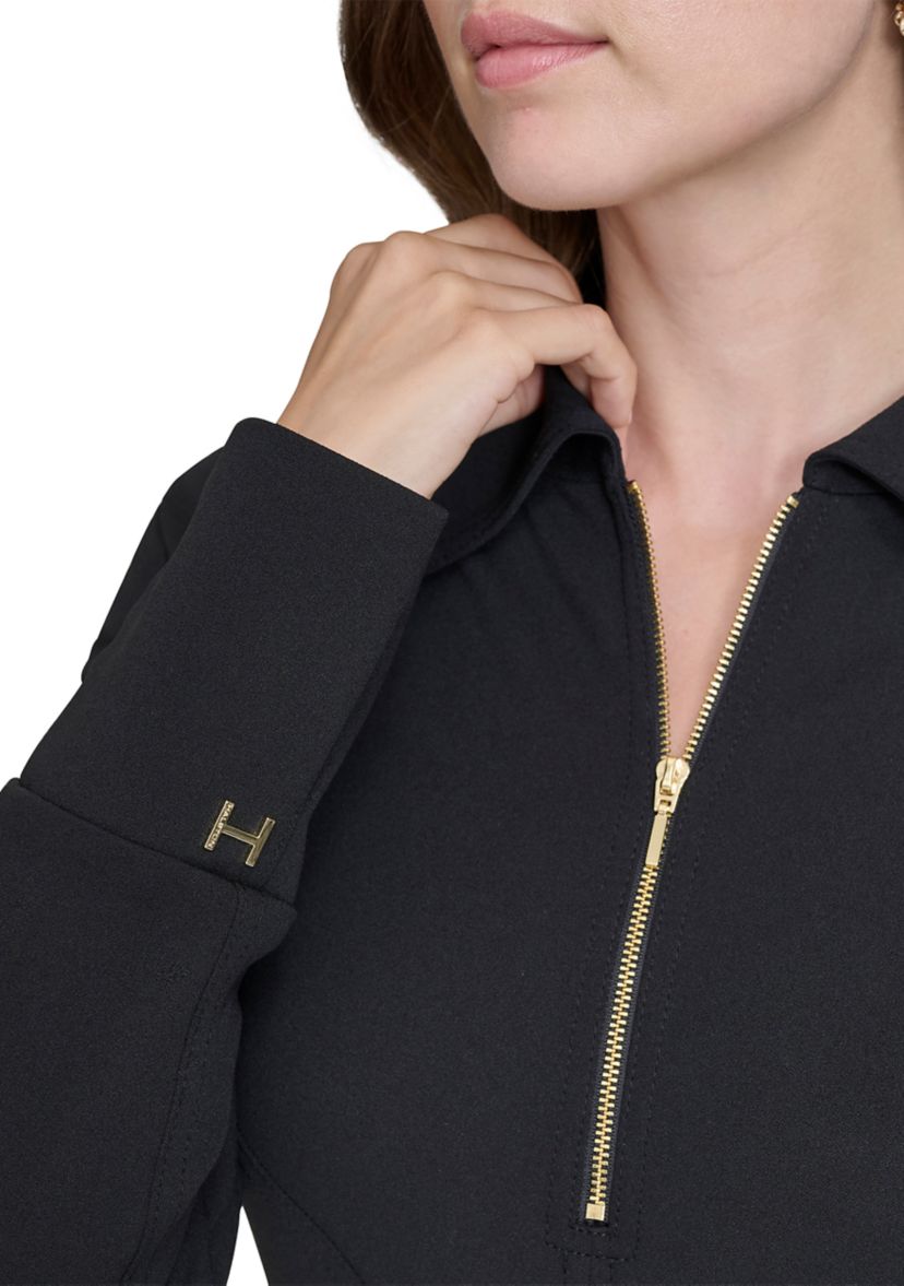 Womens Long Sleeve Zip Collar Dress