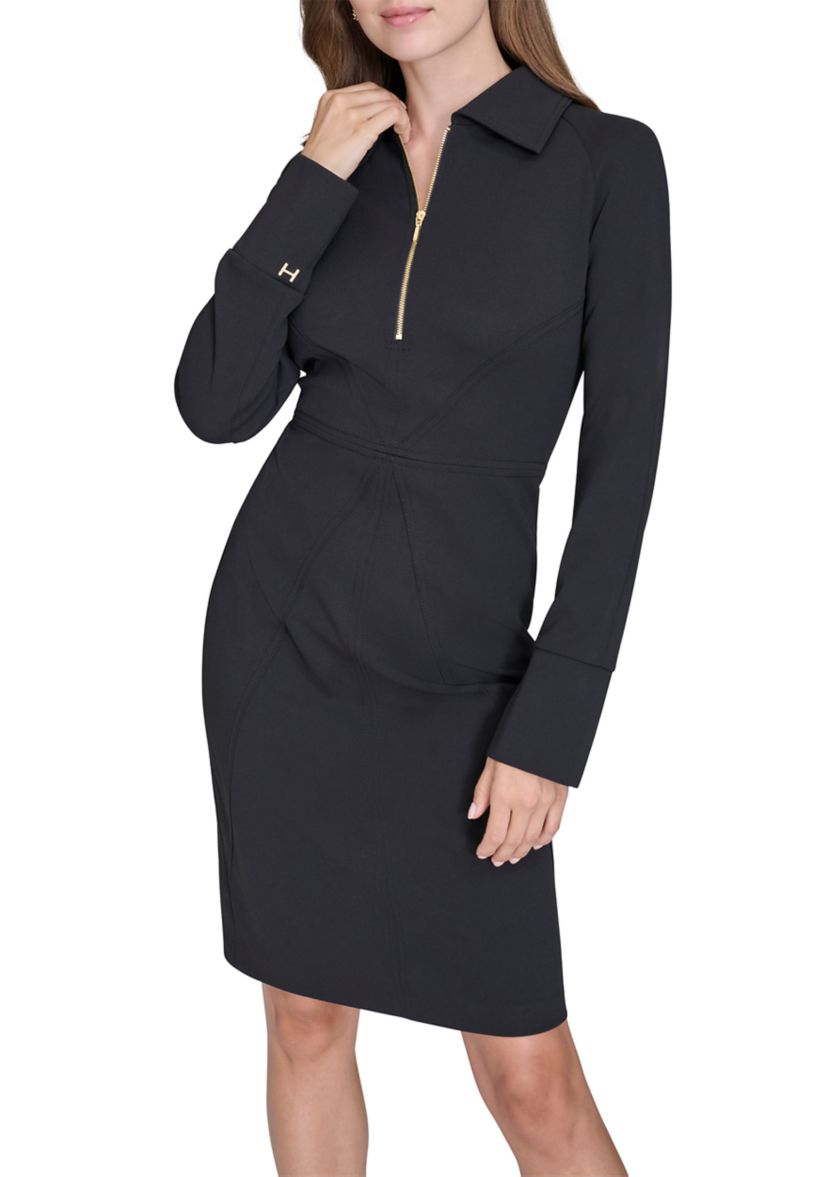 Womens Long Sleeve Zip Collar Dress