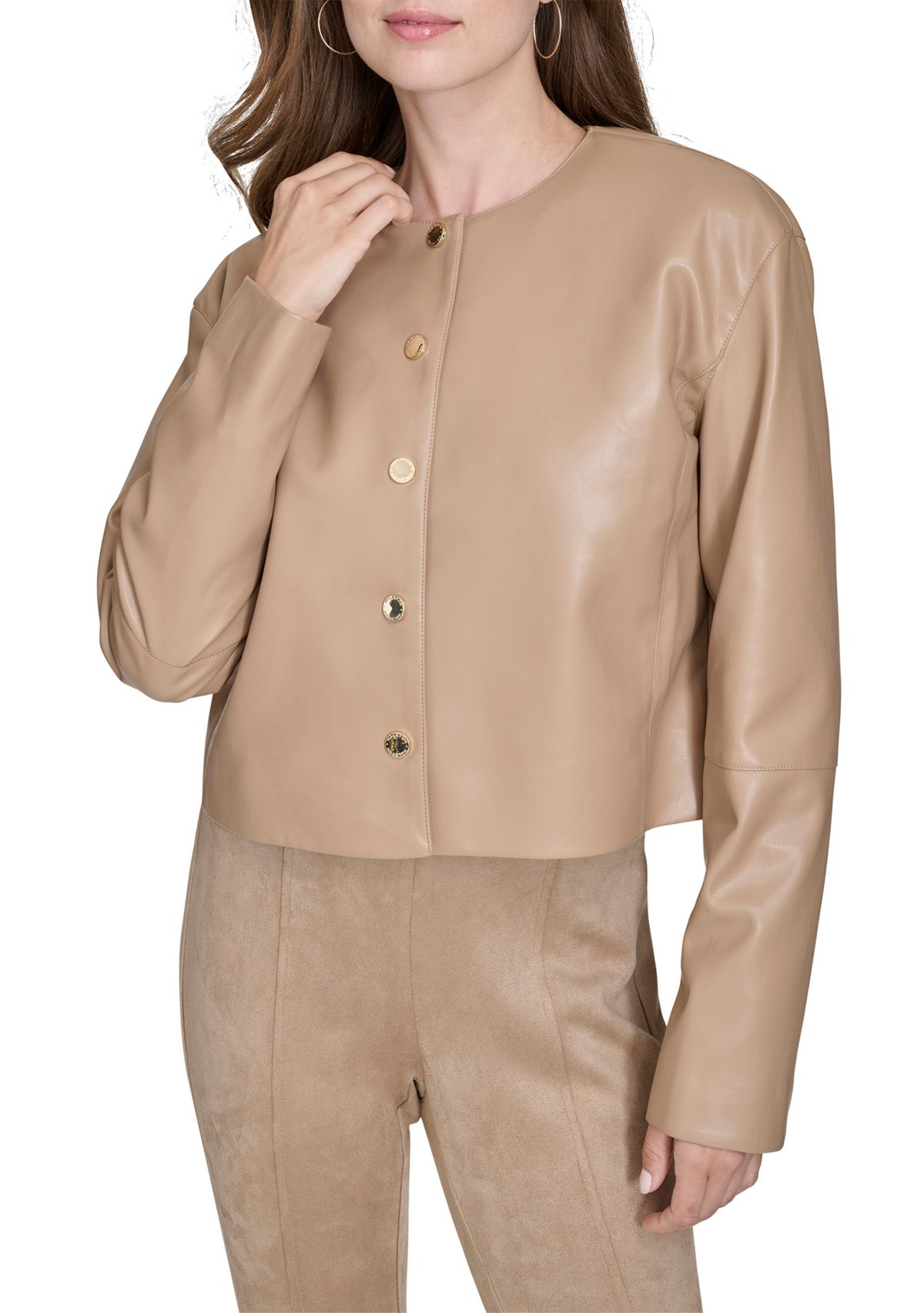 Womens Vegan Leather Short Jacket 