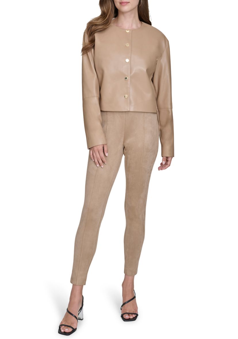Womens Vegan Leather Short Jacket 