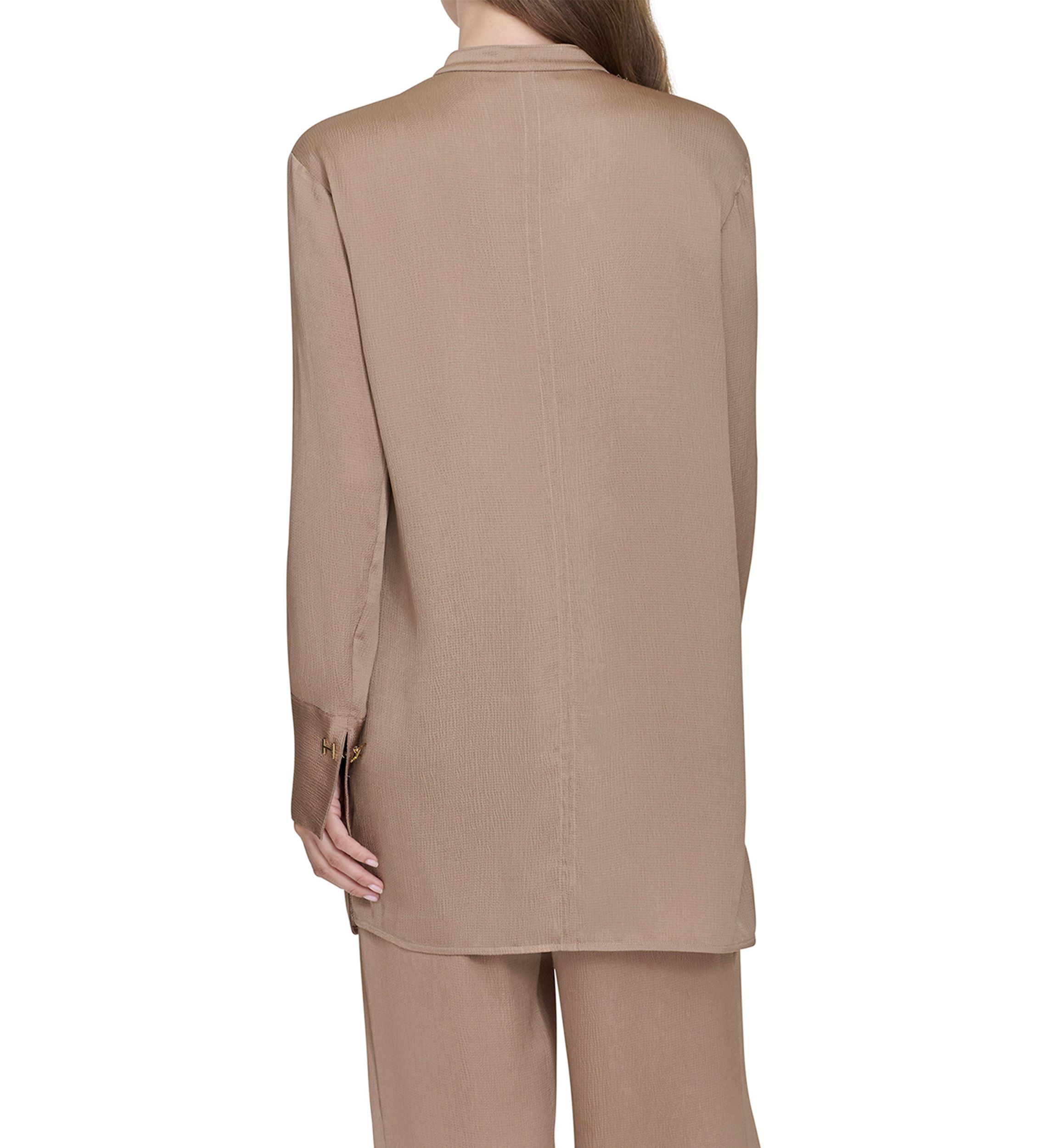 Womens Long Sleeve Covered Placket Textured Tunic Top