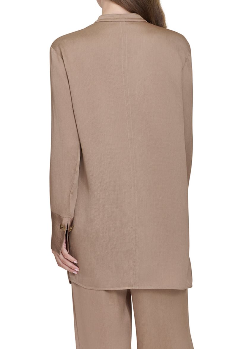 Womens Long Sleeve Covered Placket Textured Tunic Top
