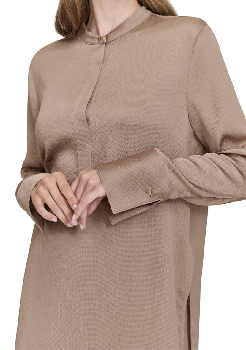 Womens Long Sleeve Covered Placket Textured Tunic Top