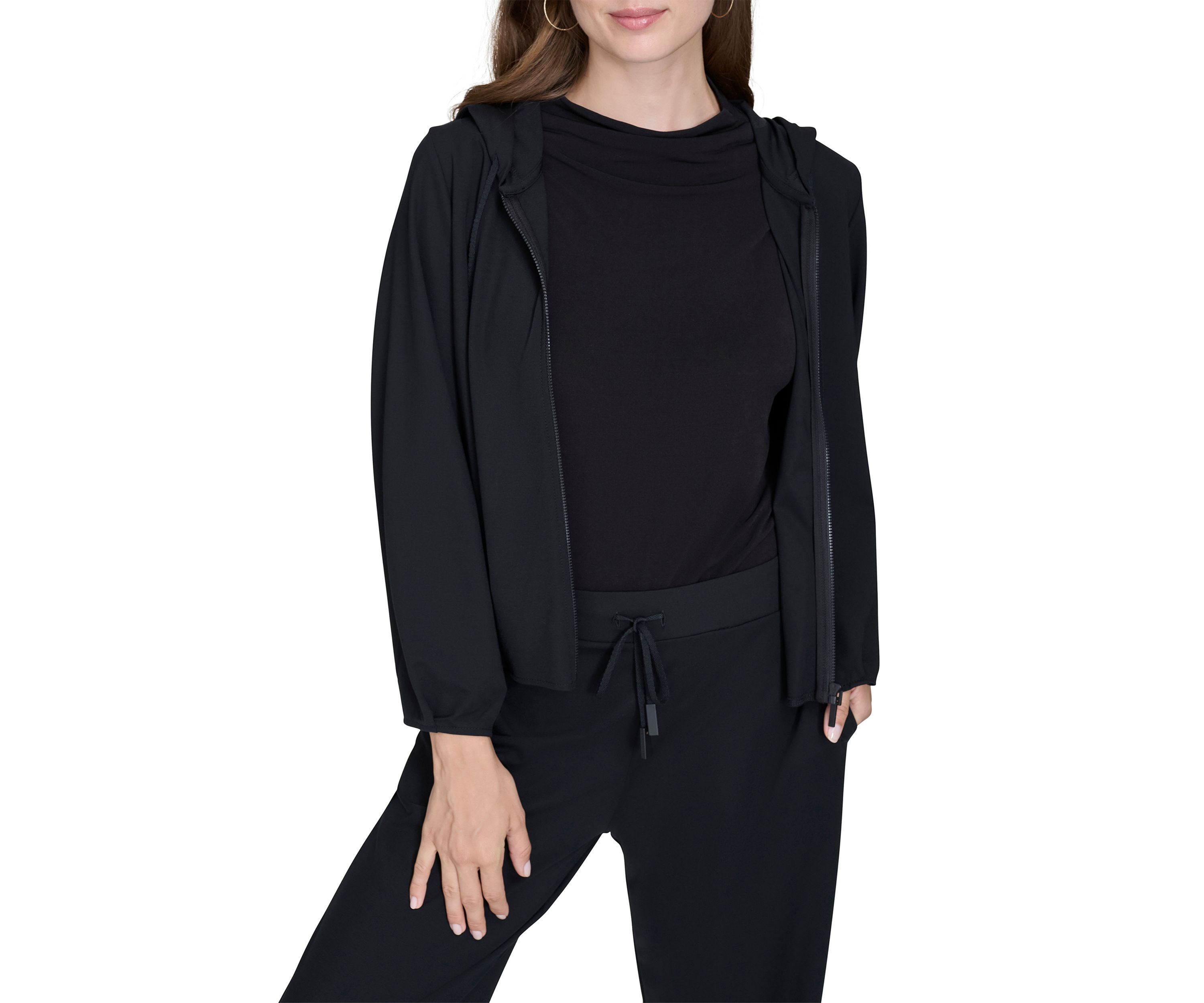 Womens Long Sleeve Zip Front Scuba Hoodie