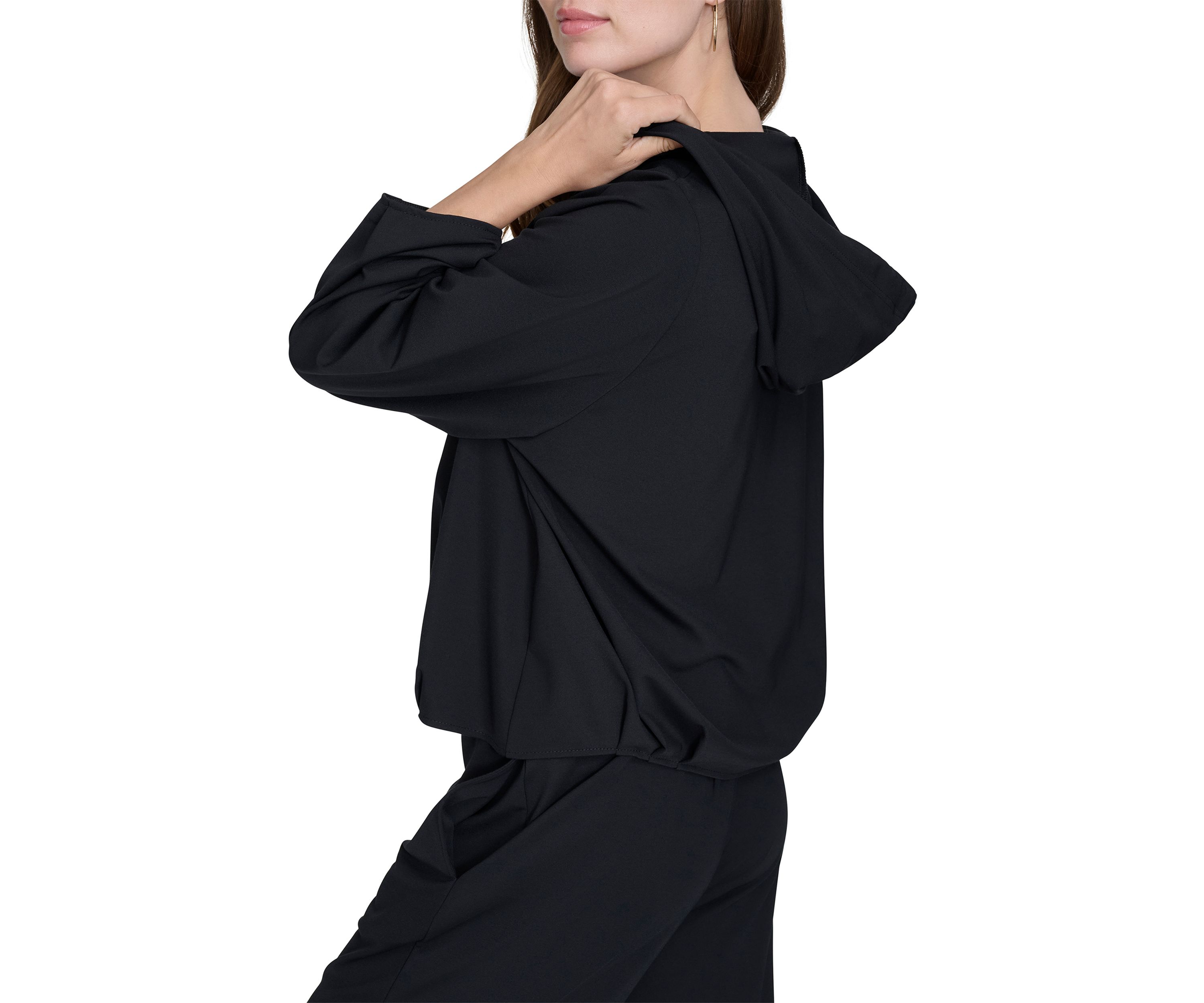 Womens Long Sleeve Zip Front Scuba Hoodie
