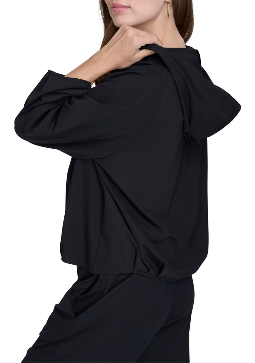 Womens Long Sleeve Zip Front Scuba Hoodie