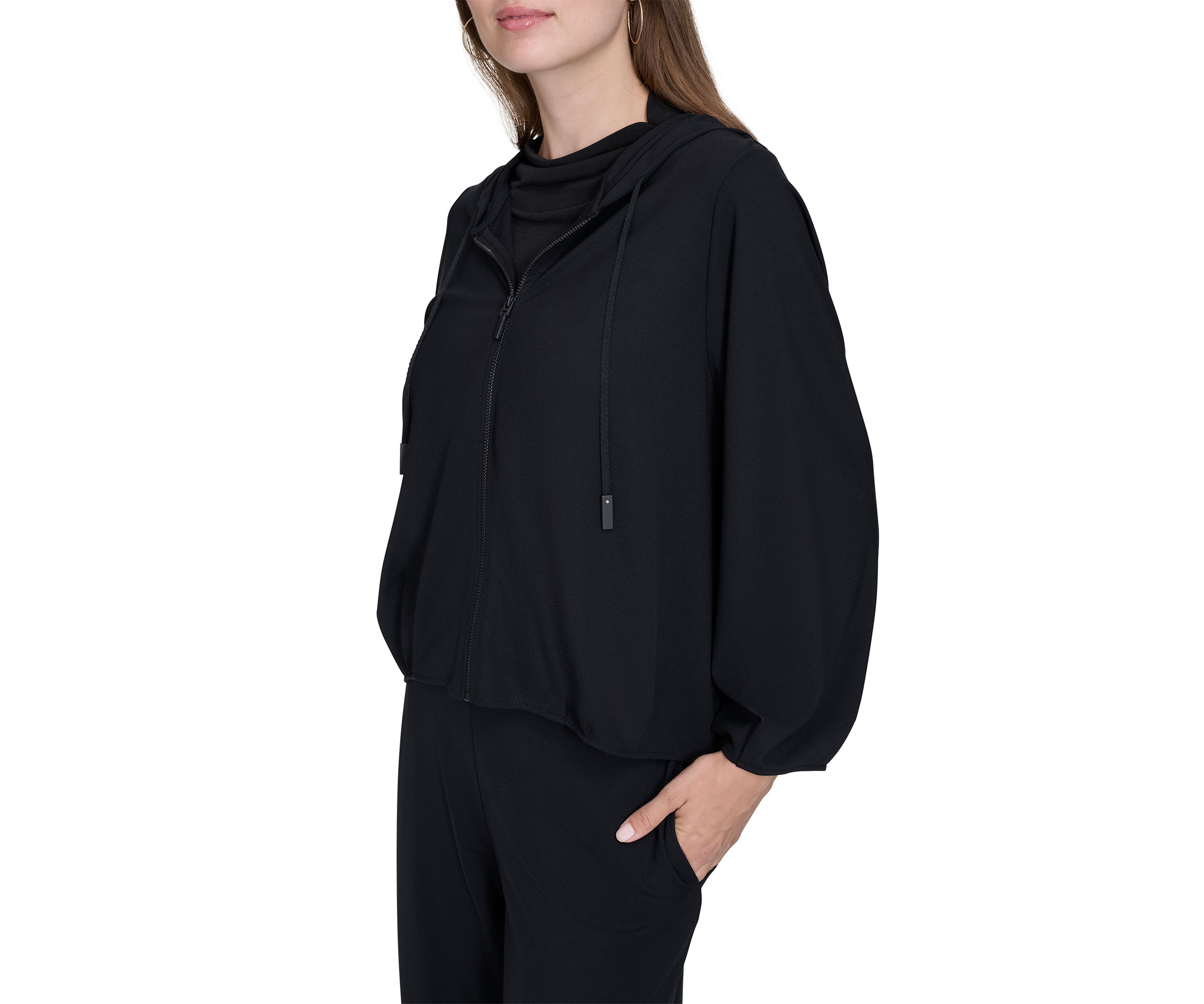 Womens Long Sleeve Zip Front Scuba Hoodie