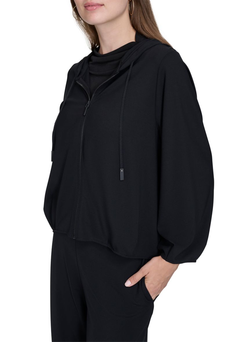 Womens Long Sleeve Zip Front Scuba Hoodie