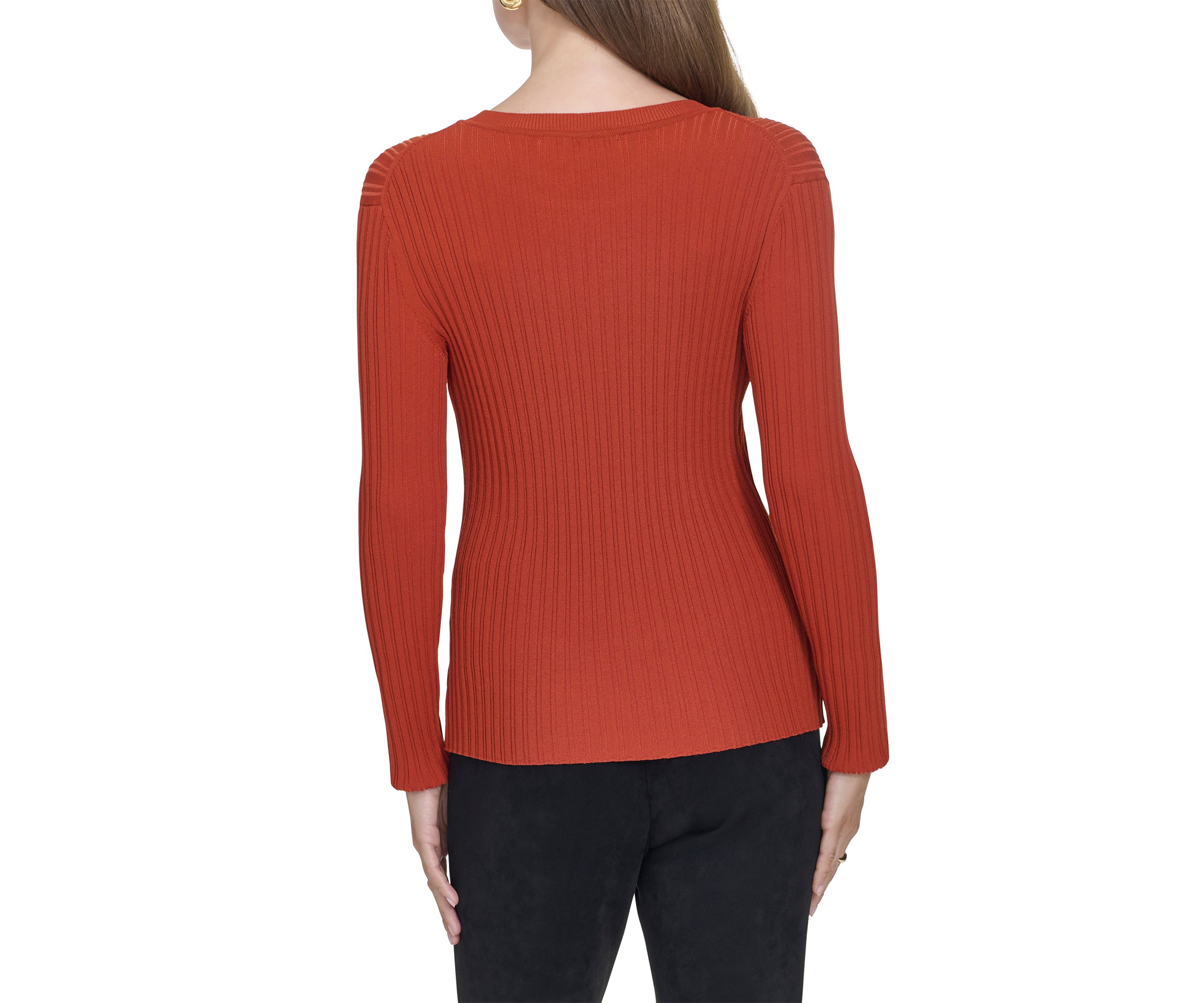 Womens Long Sleeve Crew Neck Ribbed Sweater 