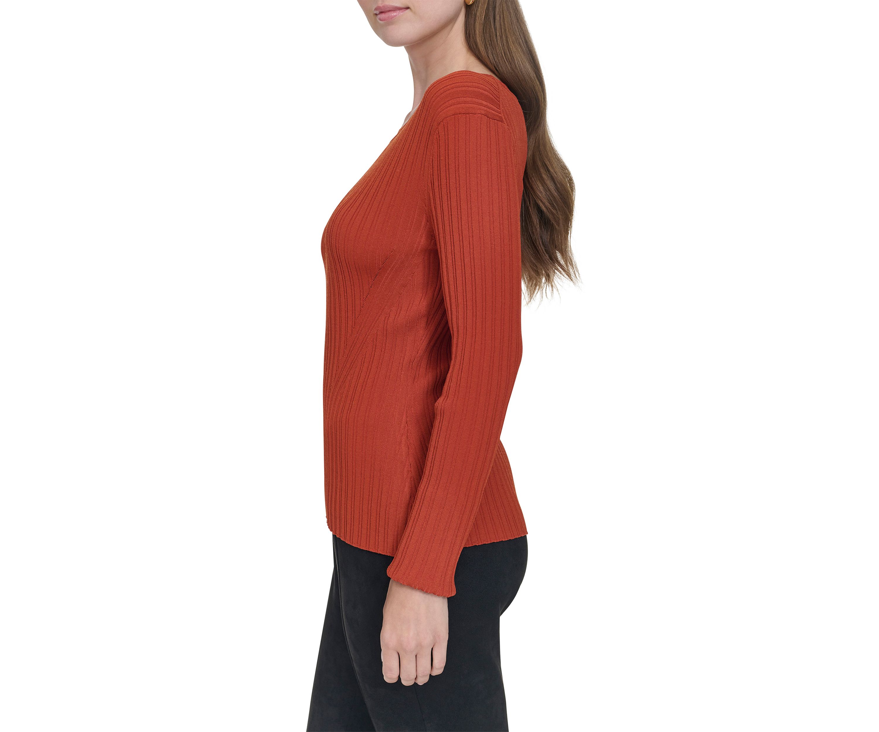 Womens Long Sleeve Crew Neck Ribbed Sweater 