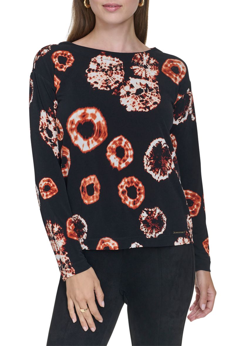Womens Boat Neck Printed Top
