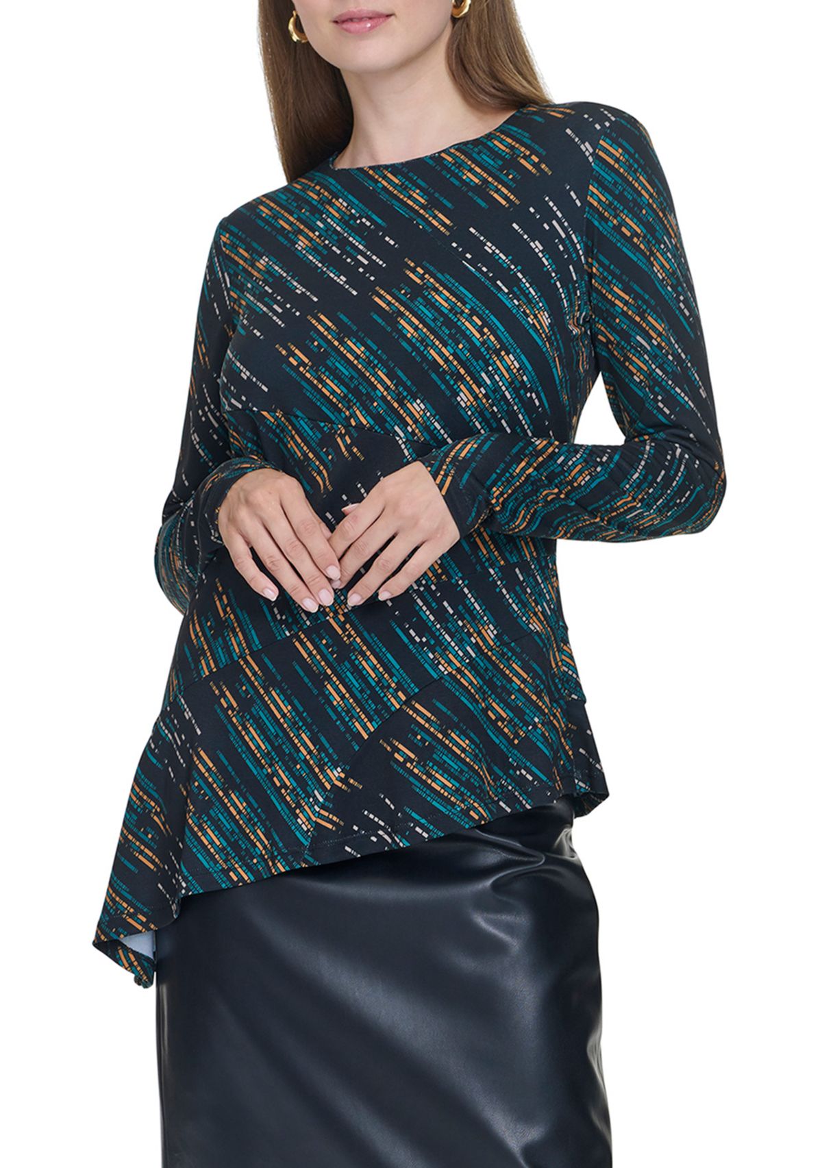 Womens Asymmetrical Bodice Printed Shirtdress