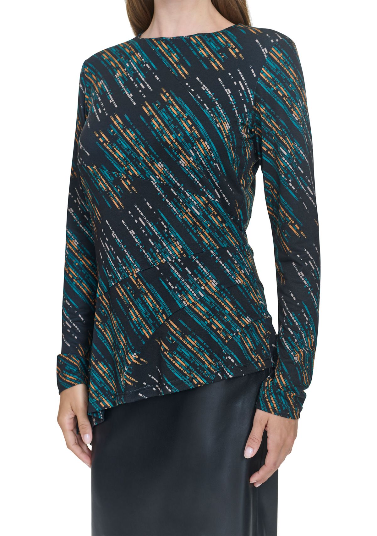 Womens Asymmetrical Bodice Printed Shirtdress