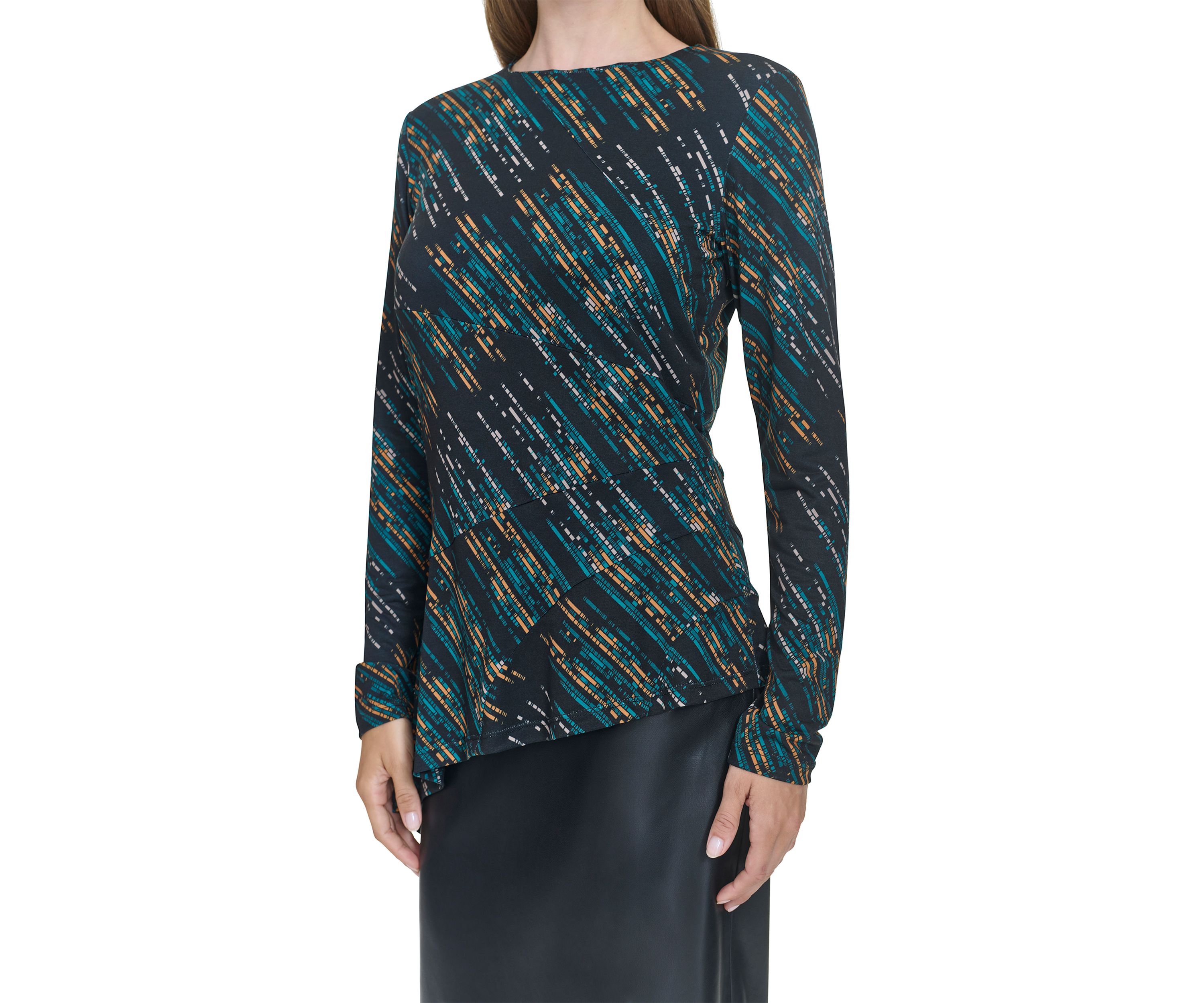 Womens Asymmetrical Bodice Printed Shirtdress