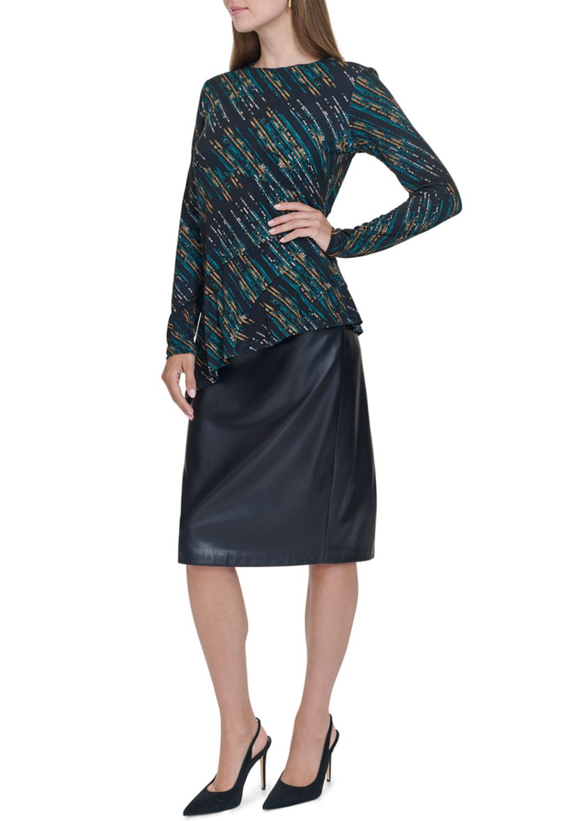 Womens Asymmetrical Bodice Printed Shirtdress