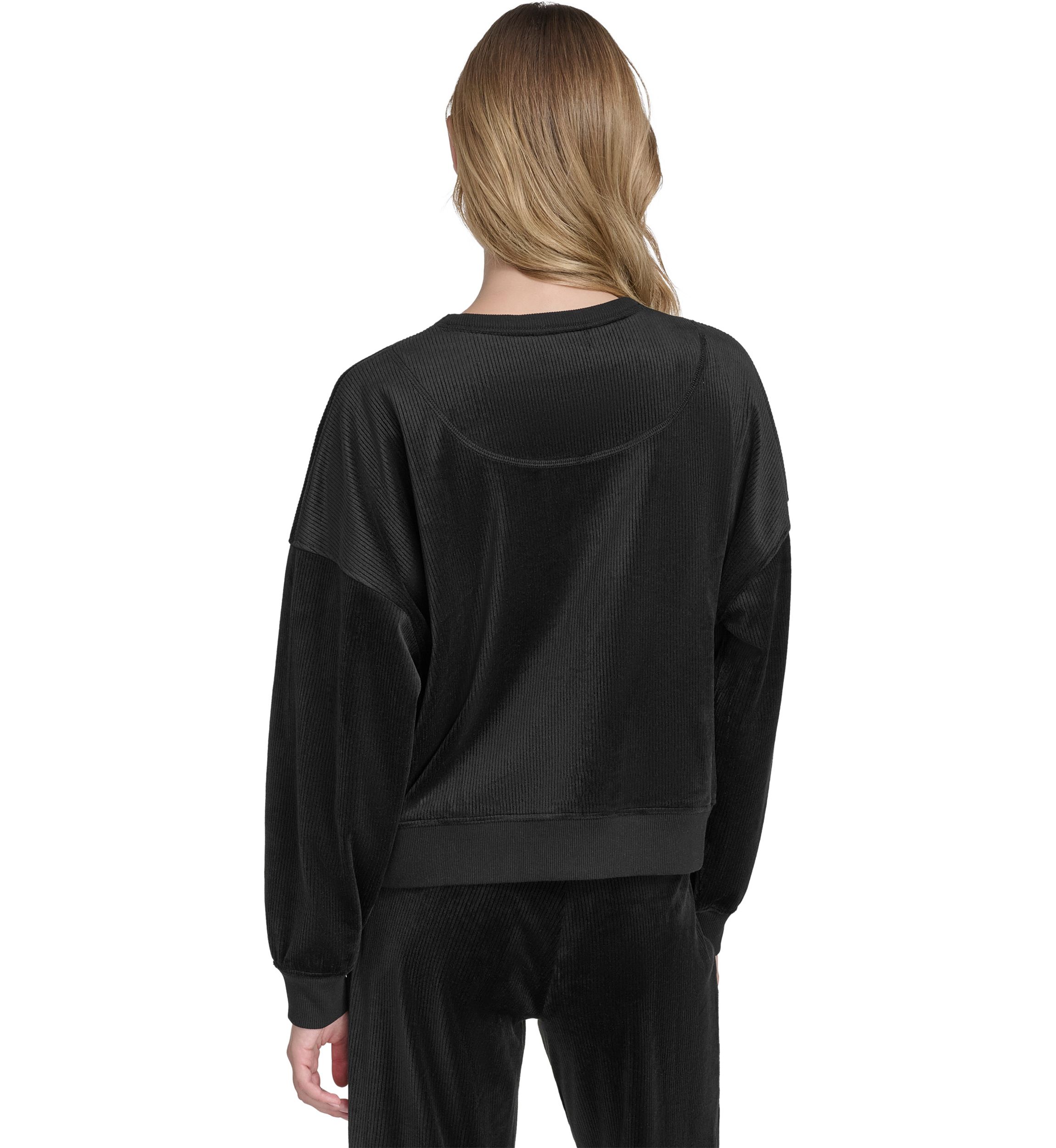 Womens Long Sleeve Pullover Rib Velour Crew Neck Sweatshirt