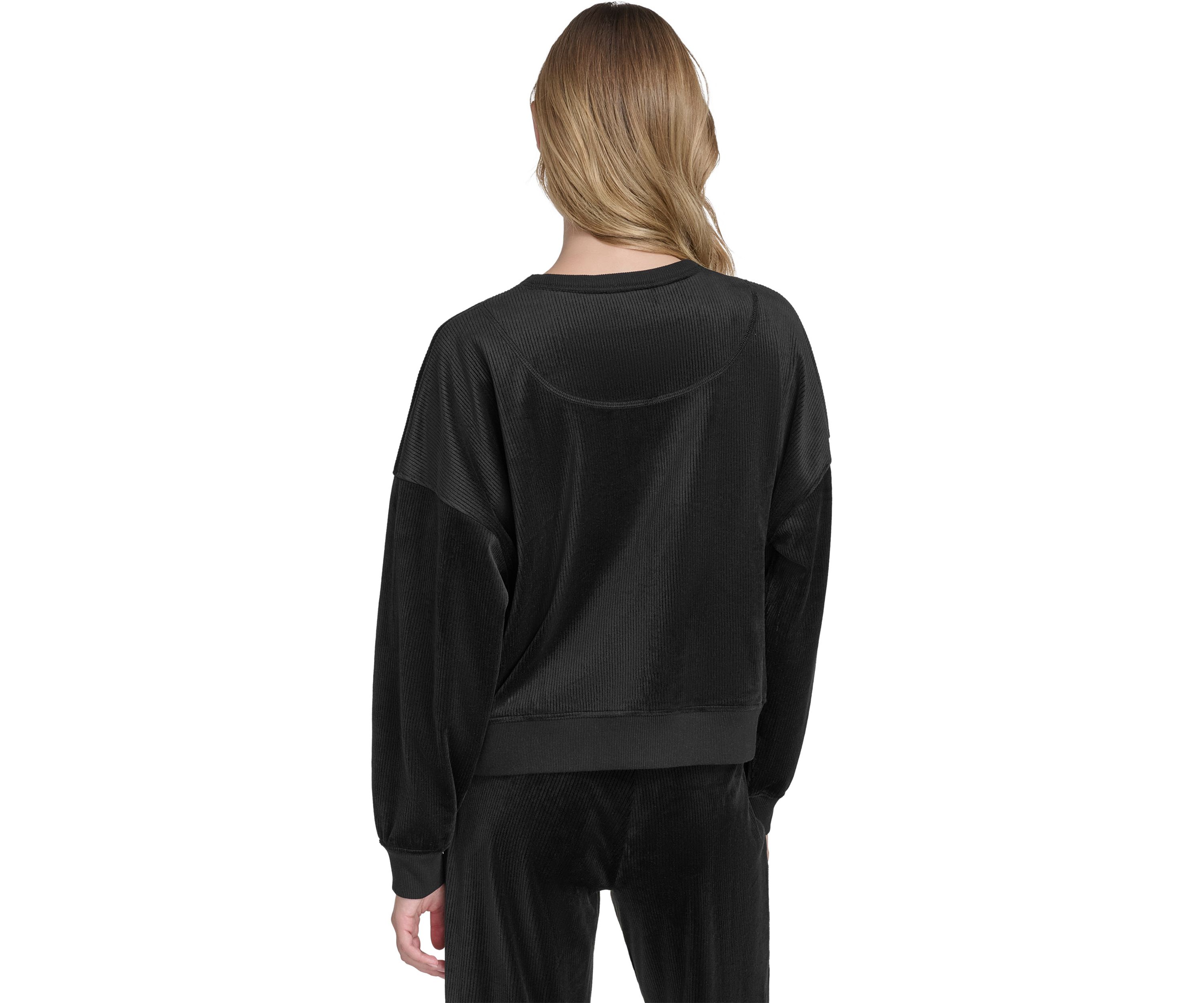 Womens Long Sleeve Pullover Rib Velour Crew Neck Sweatshirt