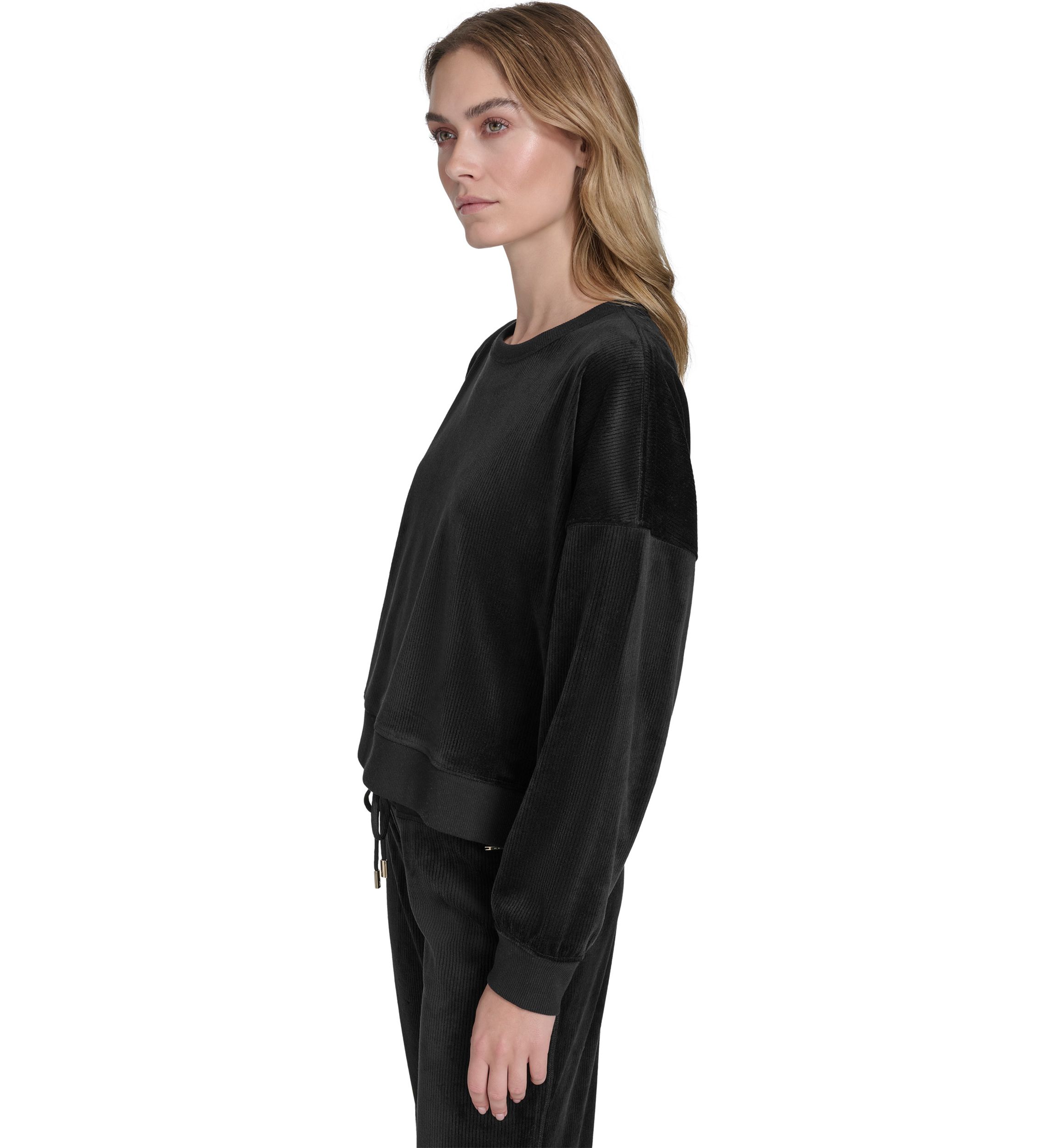 Womens Long Sleeve Pullover Rib Velour Crew Neck Sweatshirt