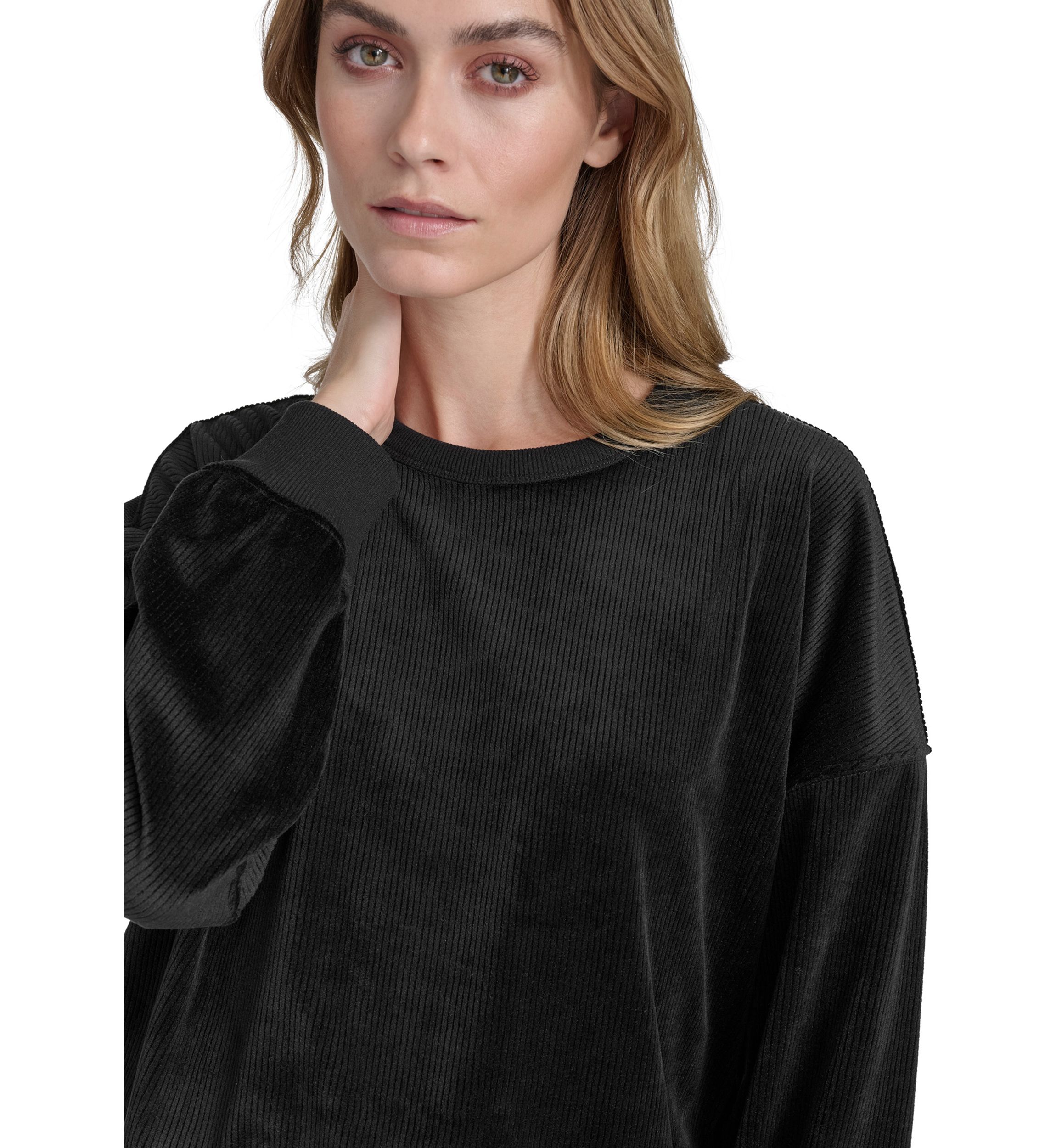 Womens Long Sleeve Pullover Rib Velour Crew Neck Sweatshirt