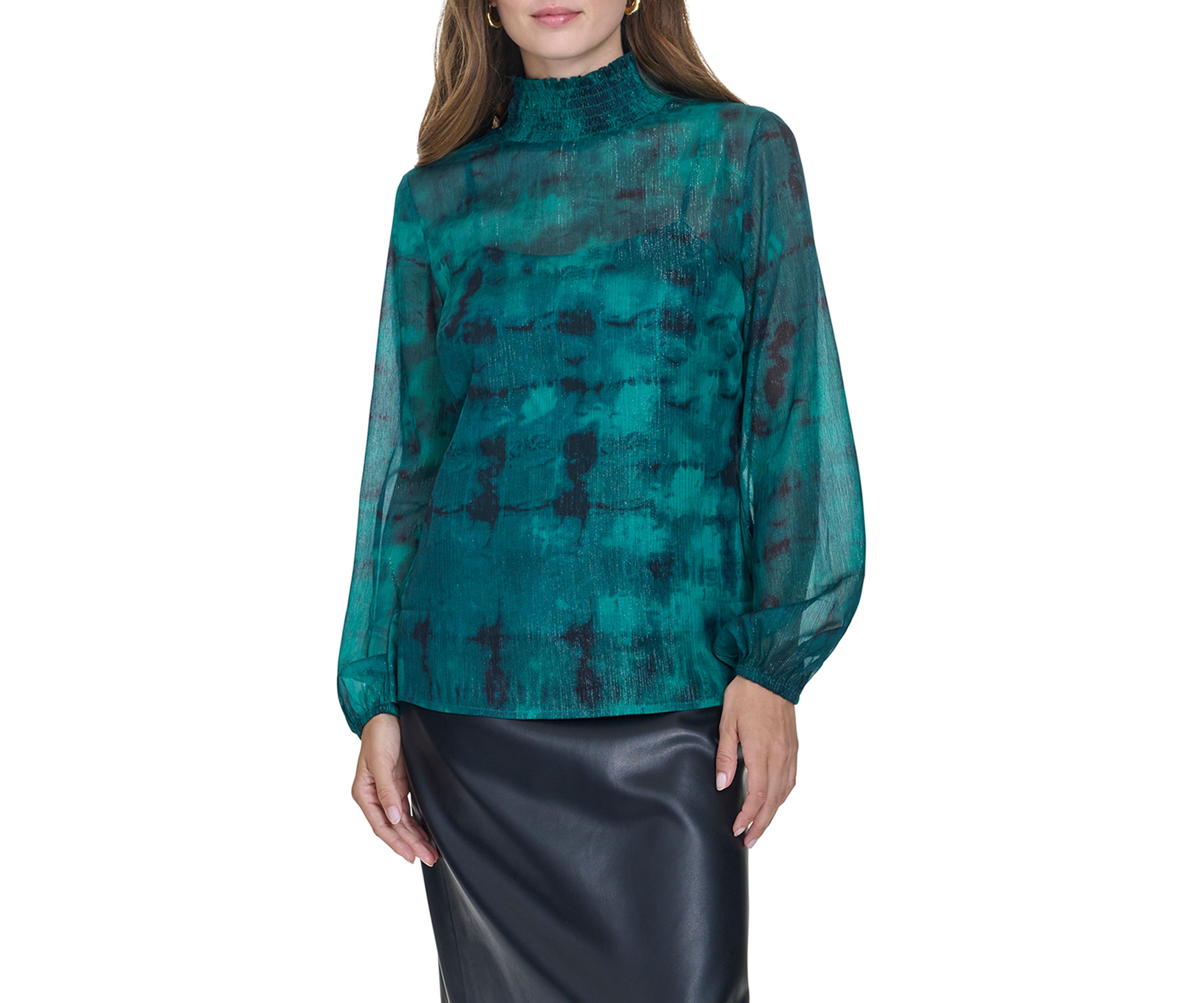 Womens Blouson Sleeve Printed Blouse