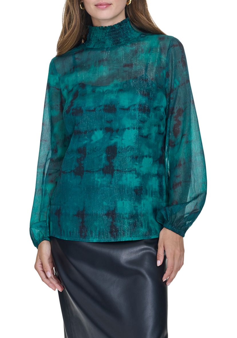 Womens Blouson Sleeve Printed Blouse