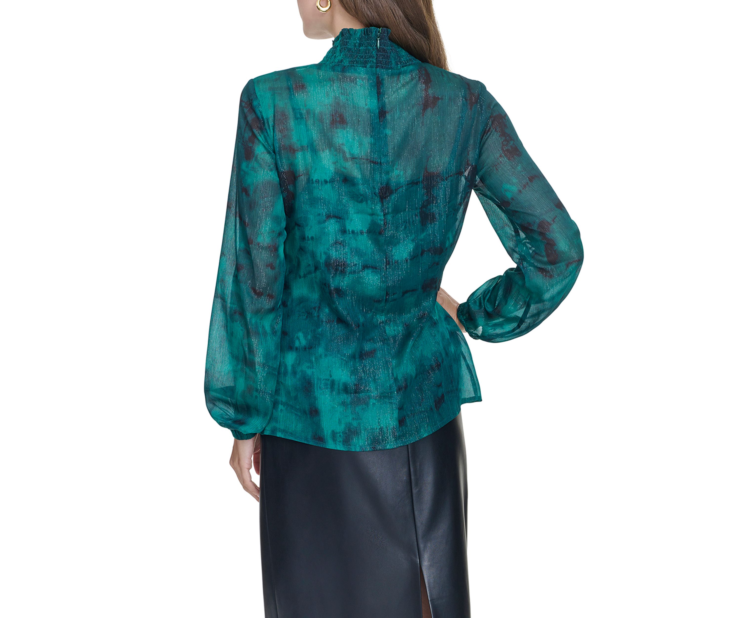 Womens Blouson Sleeve Printed Blouse