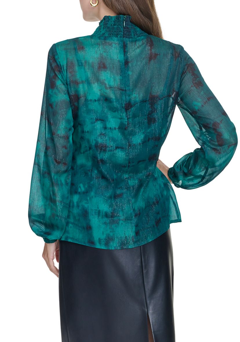Womens Blouson Sleeve Printed Blouse