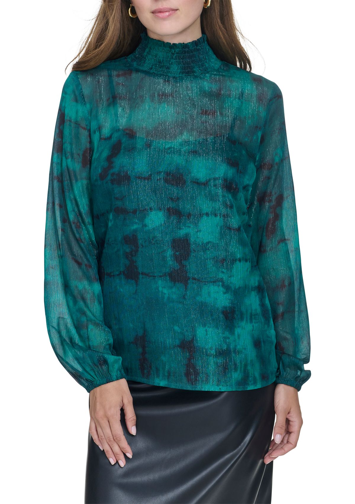 Womens Blouson Sleeve Printed Blouse