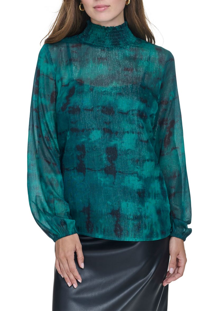 Womens Blouson Sleeve Printed Blouse