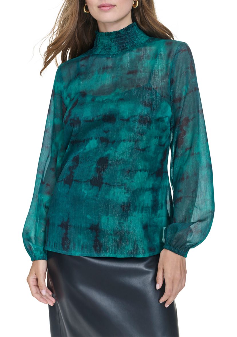Womens Blouson Sleeve Printed Blouse