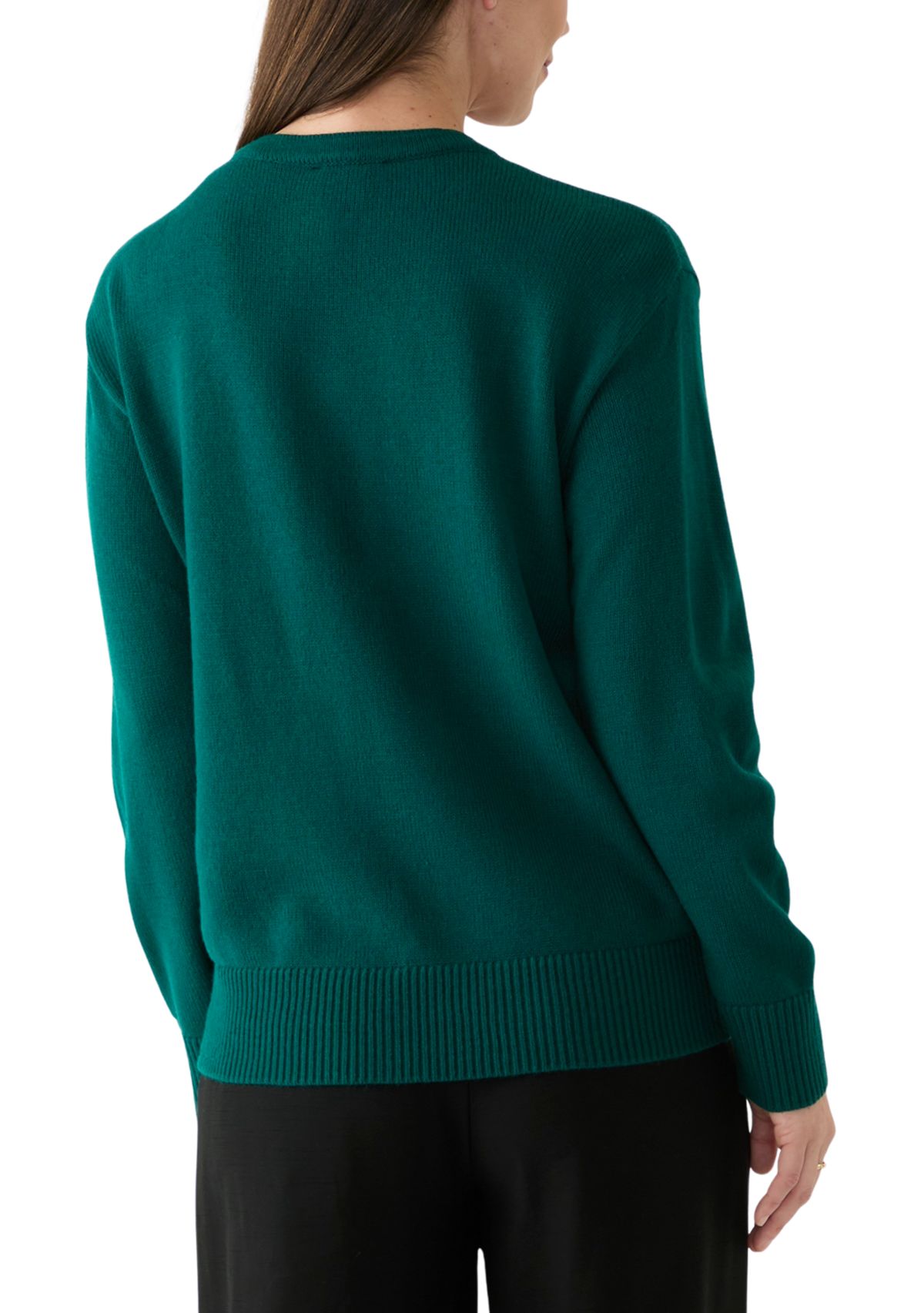 Womens Long Sleeve Logo Hardware V-Neck Sweater 