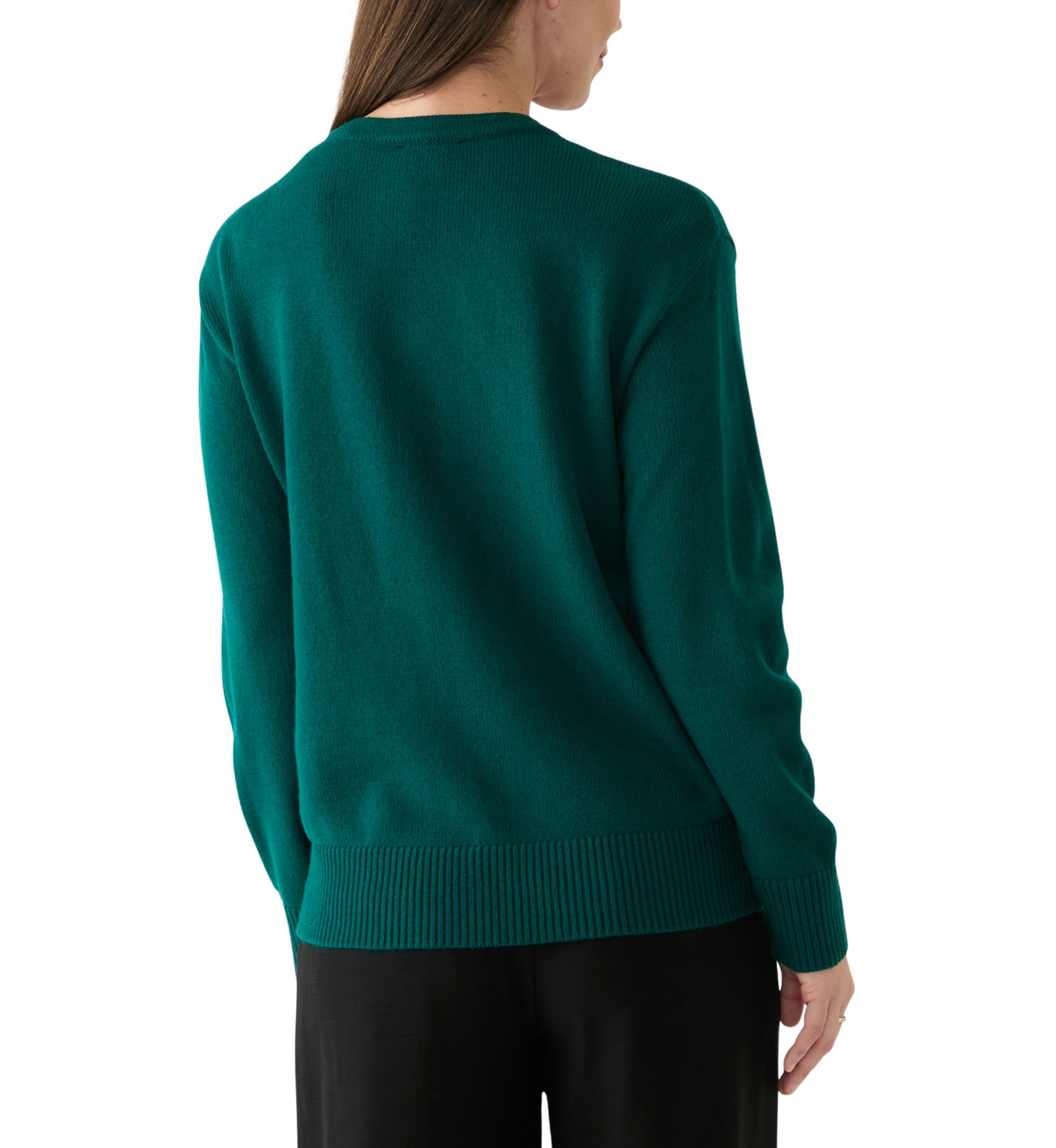 Womens Long Sleeve Logo Hardware V-Neck Sweater 