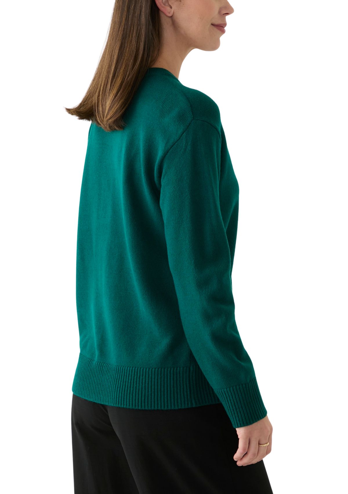 Womens Long Sleeve Logo Hardware V-Neck Sweater 